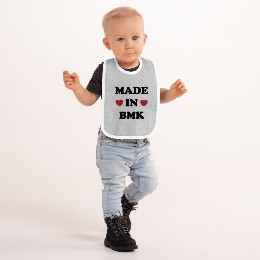 I Heart Made In Embroidered Baby Bib