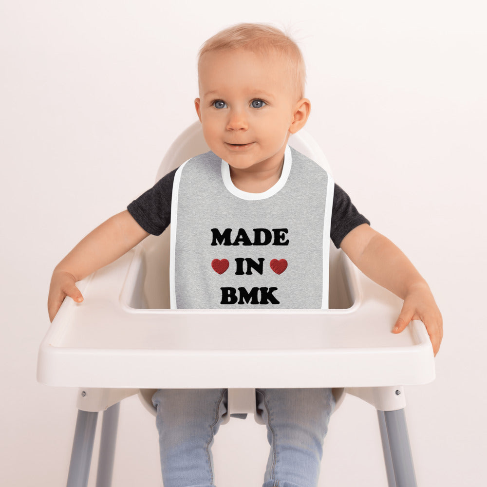 I Heart Made In Embroidered Baby Bib